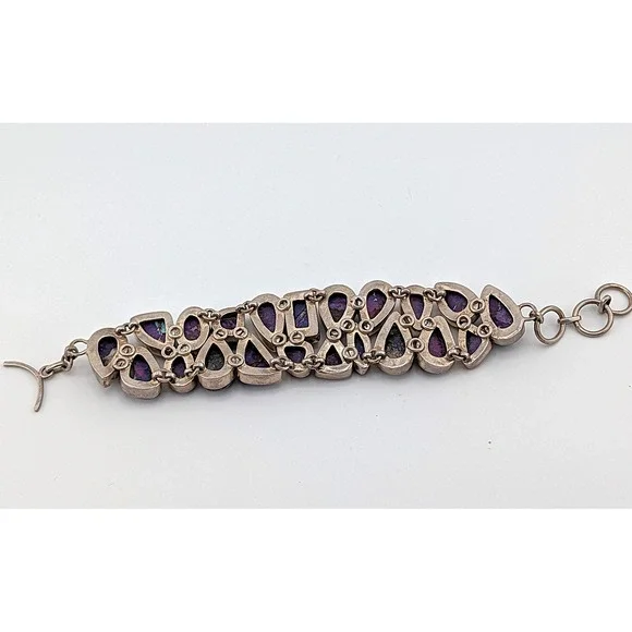 Vintage Bracelet Heavy Silver Statement Jewelry Art Deco Purp Turq sz ADJ *** - Picture 11 of 12
